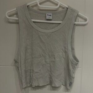 Sunday Best Light Cream Grey Ribbed Cropped Tank
